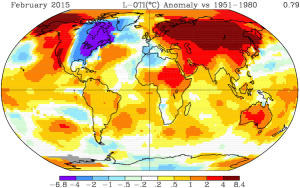 the first two months of 2015 were the hottest on record globally. One place was a cold peninsula??